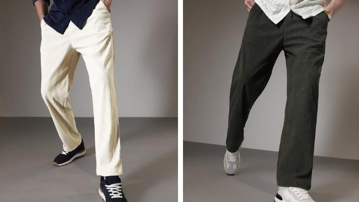 Men’s Corduroy Relaxed Fit Pants – Pack of 2 (Cream & Olive Green)
