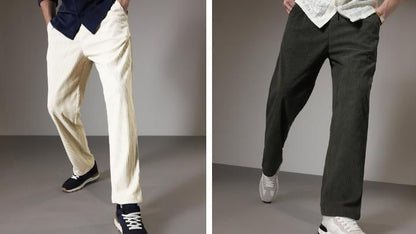 Men’s Corduroy Relaxed Fit Pants – Pack of 2 (Cream & Olive Green)