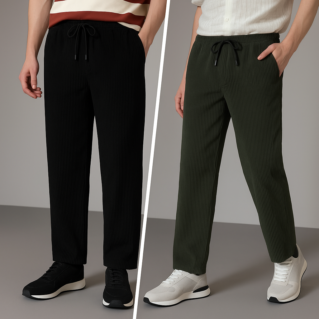 Men’s Corduroy Relaxed Fit Pants – Pack of 2 (Black & Olive Green)