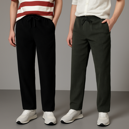 Men’s Corduroy Relaxed Fit Pants – Pack of 2 (Black & Olive Green)