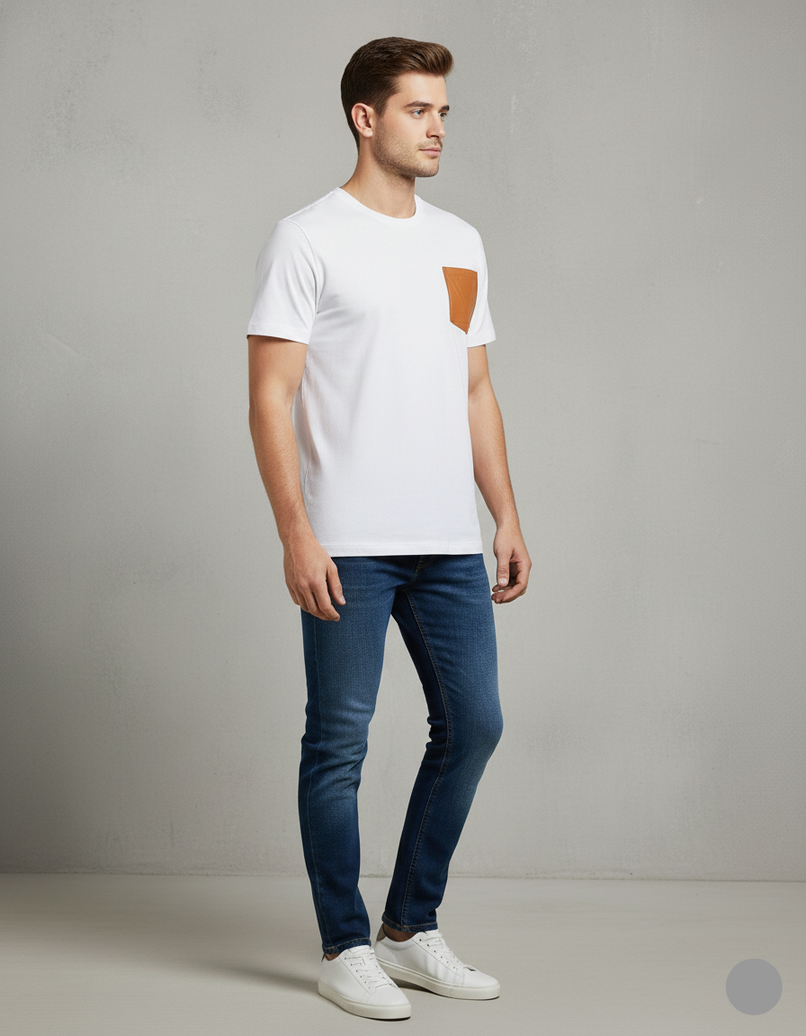 Valentino Men’s Designer White T-Shirt with Leather Pocket